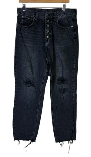 We The Free Free People High Rise Distressed Straight Leg Jeans Black Size 31 thumbnail 1