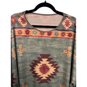 Southwestern Aztec Fringe Poncho Tunic Sage Green Earth Tone Top Santa Fe XL/XXL thumbnail 8