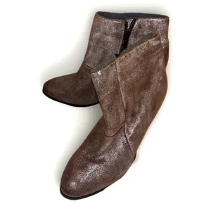 Seychelles Womens 9 Metallic Bronze Shimmer Leather Ankle Boots Block Heel‎ Zip thumbnail 2