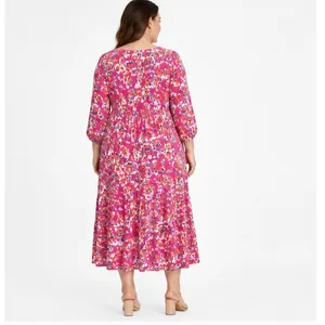 The Pioneer Woman Women Maxi Dress 3XL Pink Floral Tiered Rayon Boho Cottagecore thumbnail 5