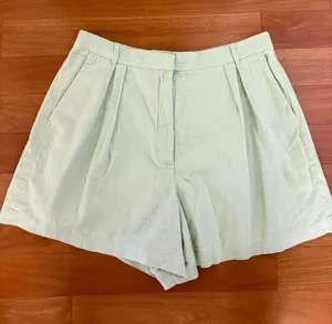 Abercrombie & Fitch High Waisted Light Green Linen Blend Shorts thumbnail 1