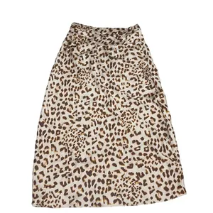 Free People Women's Leopard Print Satin Slip Skirt Size 6 Brown Midi thumbnail 2
