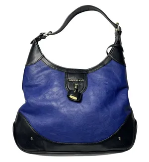 London Fog Women Cobalt‎ Blue and Black Hobo Shoulder Bag Gold Hardware Purse thumbnail 1