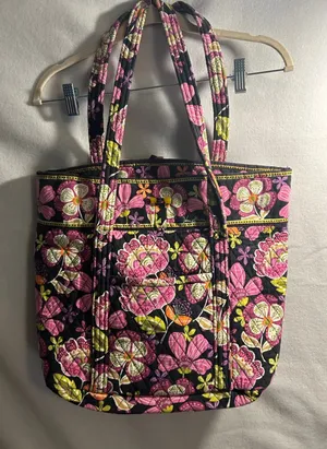Vera‎ Bradley Plum Crazy Quilted Floral Tote Bag Pink Purple Black Shoulder Bag thumbnail 1