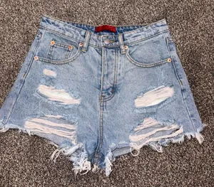Signature 8 High-waisted distressed denim shorts in blue thumbnail 1