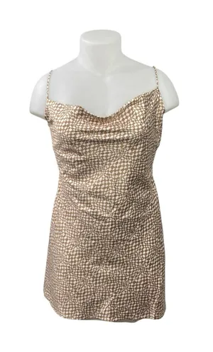 NEW Dynamite Brown Silk Satin Sleeveless Cowl Neck Mini Tank Robe Slip Dress XL thumbnail 1