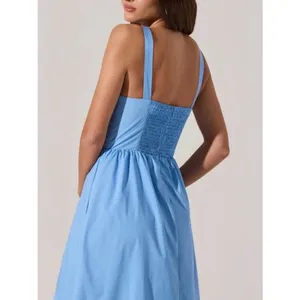 ASTR The Label Blue Corset Midi Dress Fit Flare Smocked Back Pockets Size Large thumbnail 10