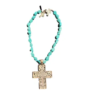 Necklace Matching Earrings Turquoise Beads Silver Cross Jewelry Set Boho Western thumbnail 4