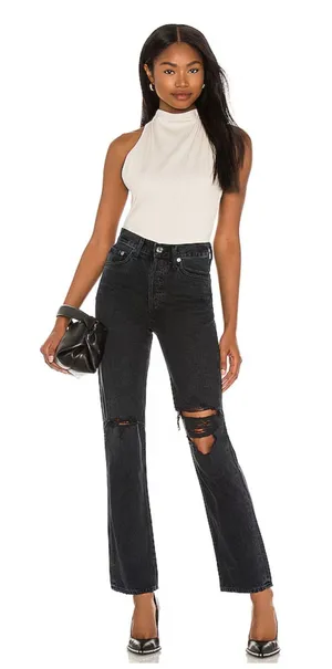 AGOLDE Lana Straight Jeans Black Grey Distressed thumbnail 1