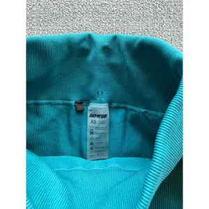 Bo+Tee Womens Ribbed High Waisted Biker Shorts Teal Blue‎ Drawstring XS thumbnail 3