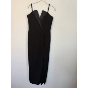 Betsy & Adam Black Tux Detail Strapless Column Gown Size 10 $239 NEW thumbnail 7