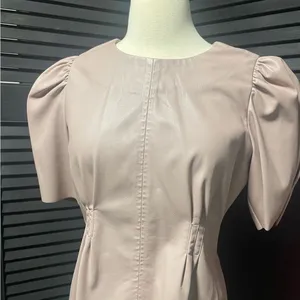 Lulus Mauve Faux Leather‎ Puff Sleeve Ruched Front Zipper Back Top Womens M thumbnail 4