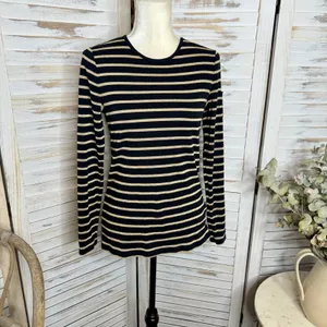 LAUREN RALPH LAUREN Black Gold Stripe Top Monogramed Arm Pocket Medium thumbnail 3