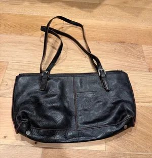 HOBO Black Leather Shoulder Bag with Brown‎ Trim thumbnail 1