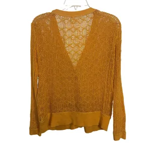 Free People FP Beach Golden Yellow Open Knit Button Cardigan Pockets Small Boho thumbnail 2