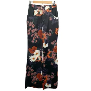 STAUD Austin Pants Size 4 Satin Floral‎ Bloom Flares Black Daisy Retro Festival thumbnail 3