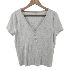 Hollister Henley T-Shirt Womens XXL Short Sleeve Ribbed Heather Gray EUC thumbnail 1