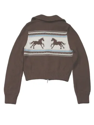 NWT Abercrombie & Fitch Western Horse Cardigan in Brown Crop Sweater XS thumbnail 7