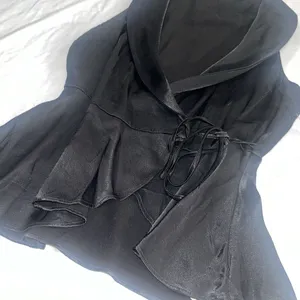 NWT Sz 0 Free People Suit Up Black Satin Wrap Top thumbnail 6
