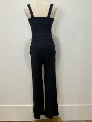 Vuori Mudra Pose Jumpsuit Small Black Wide Leg Square Neck Athleisure Lounge thumbnail 7