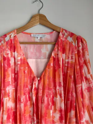 Endless Rose Pink & Orange Floral V-Neck Puff-Sleeve Mini Dress Girly Night Out thumbnail 4