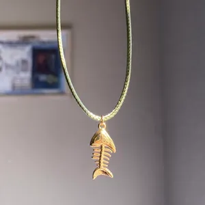 Handmade gold tone stainless steel fish boho funky chic simple necklace🌀🐟 thumbnail 2