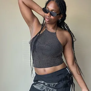 Zara Black Mesh Silver Studded Halter Crop Top Size Small thumbnail 2