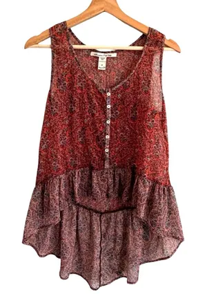 American Rag Womens Boho Floral Sheer Babydoll Top Size M Cottage Whimsigoth thumbnail 1