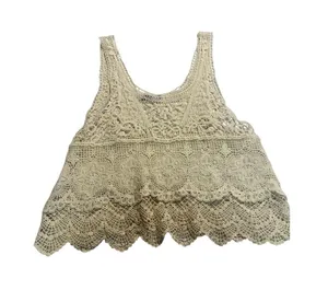 Y2K Style Ivory Crocheted Lace Boho Cotton Tank Top S/M Fairycore Cottagecore thumbnail 1