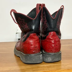 Roper Red Ostrich Print Black Leather Floral Embroidered Western Boots 8 530-200 thumbnail 6