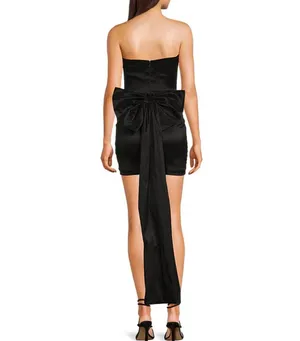* allison & kelly strapless taffeta bow back mini homecoming dress with detachable bow train size small thumbnail 2