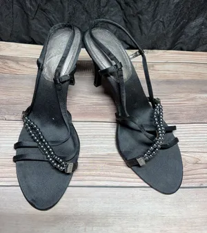 NINE WEST Black Satin & Stones Dressy Slingback Heels Size 7.5 M thumbnail 1