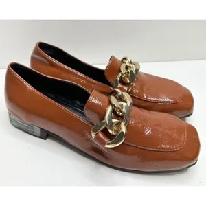 Blondo Sonny Waterproof Brown Patent‎ Chain Loafers Square Toe Shoes Size 5 thumbnail 3