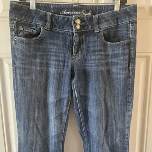 American Eagle Artist Flare Jeans Womens 8 Blue Low Rise Stretch Dark Wash Y2K thumbnail 9