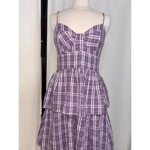 Lulus Purple Plaid Tiered Midi Dress Small Cottage Bustier Women Flair Sundress thumbnail 11