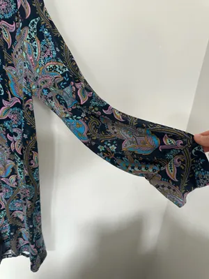 Loft Paisley Dress Size XL Blue Pink Long Sleeve Keyhole thumbnail 5