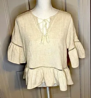 Revolve Maven West Ruffle Lattice‎ Linen Top Size Small thumbnail 1