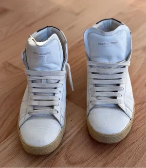 Saint Laurent White Leather High-Top Sneakers with Cream Sole thumbnail 1