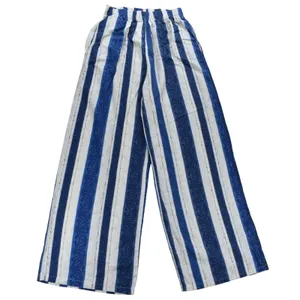 Bellambra Italy Blue White Striped Wide Leg Pants Damask Metallic Accents Medium thumbnail 2