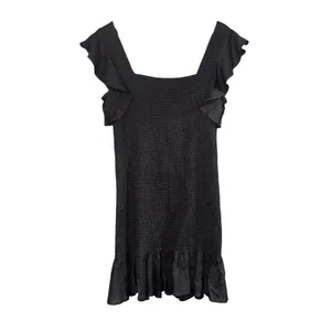Band‎ of Gypsies Linen Blend Smocked Mini Dress Large Ruffled Sleeve Black Party thumbnail 5