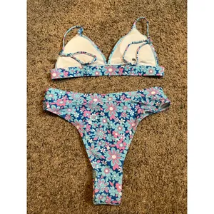 Tropical Floral Bikini‎ Set Blue Pink Girly Summer Resort Beachwear Size Large thumbnail 5