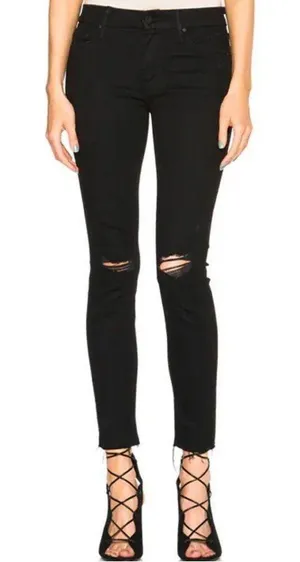 NWOT Mother Looker Ankle Fray Jeans in Guilty As Sin Distressed thumbnail 14