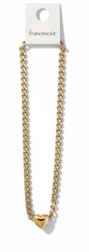 Francesca's Gold Curb Chain Heart Pendant Necklace Chunky Link Adjustable New thumbnail 1