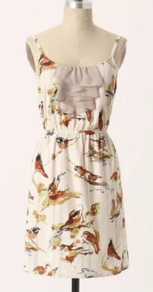 Anthropologie Eloise Bird Print Mini Length Boho Dress Size Small thumbnail 1