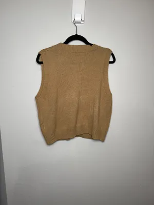Tan Cropped Knitted Sweater Vest  thumbnail 2