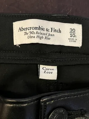 Abercrombie & Fitch Curve Love 90s Relaxed Jeans Womens 10S Black Faux Leather thumbnail 7