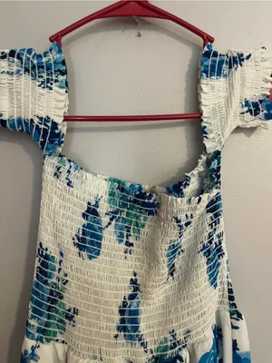 Altar'd State White Maxi Dress with Blue Floral Print thumbnail 3