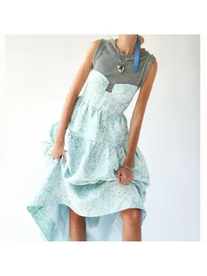 Maison Amory Sky Blue Floral Strapless Sweetheart The Windsor Maxi Dress thumbnail 3