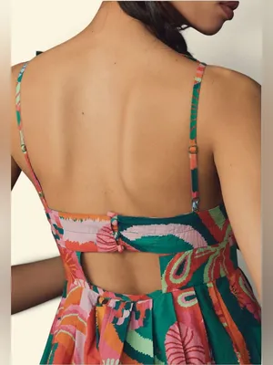 Farm Rio x Anthropologie Pleated Tropical Palm Midi Dress Size XXSmall thumbnail 3