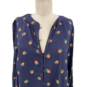 Anthropologie Kendra Dandy Dreamer Buttondown Top Blouse Pineapple Navy Blue‎ 12 thumbnail 4